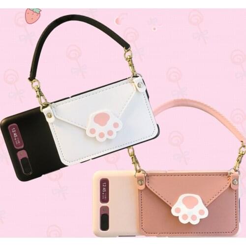 Luxury Fashion Cute Cat Paw Card Bag Handbag Case Cover For Samsung Galaxy Z Flip 5G 4G PU Leather Phone Case For Z Flip 3