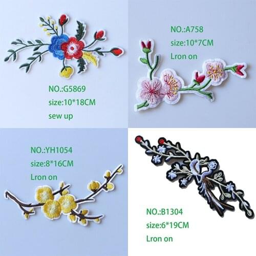 Rose,Plum Blossom,Peony Embroidered Iron on Patches for Clothing DIY Stripes Clothes Patchwork Sticker Custom Flowers Badges