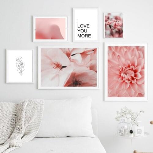 Pink Dahlia Flower Petal Plant Line Quotes Nordic Poster Wall Art Print Canvas Painting Wall Pictures For Living Room Home Decor