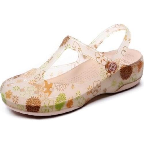 Summer Outdoor Fashion Flower Hollow Women Beach Sandals PVC Thick Sole Female Slippers Back Strap Ladies Jelly Shoes 20200304