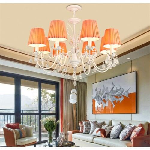 Nordic Orange Metal Cloth Crystal Pendant Lamp Chandelier Lovely Princess Room Decor Lighting Fixture LED Suspension Lamp PA0450