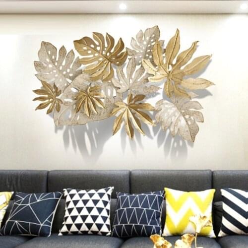 Nordic Ins Wrought Iron Wall Hanging Leaves Wall Decoration Crafts Home Sofa Background 3D Stereo Wall Sticker Mural Accessories