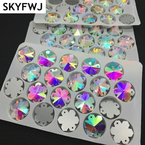 Crystal AB Snowflake sew on rhinestones 18mm Sewing glass Crystal beads Flatback 2 holes Jewelry Dress Making