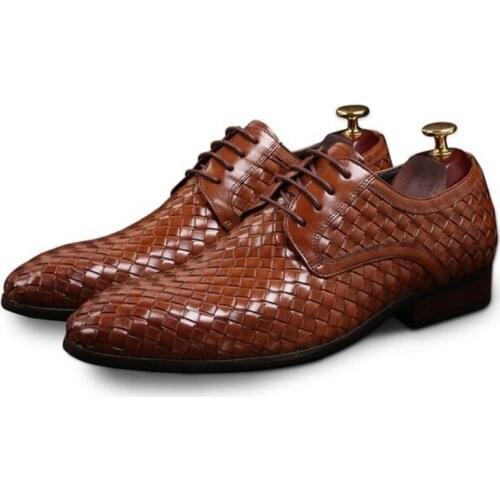 Spring Summer England Trendy Weave Genuine Leather Men Shoes Business Office Work Mens Shoes Formal Suit Wedding Dress Man Shoes