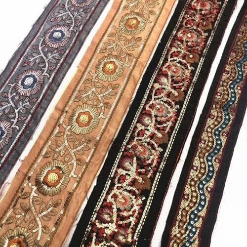 1Yards Ethnic Thread Sequins Webbing Ribbons Clothing Decorative Embroidered Lace Trims DIY Sewing Accessories
