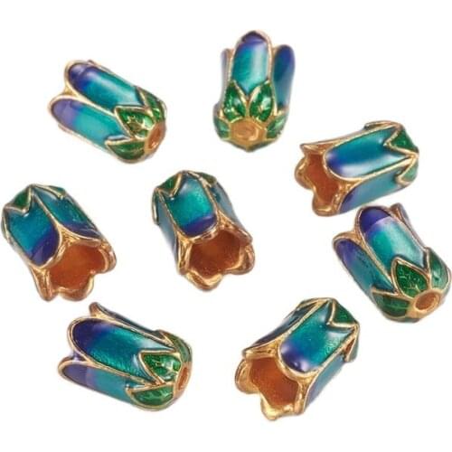 10pcs 5-Petal Flower Enamel Beads Caps Bead Cone End Cap Alloy Loose Beads Spacers for Jewelry Making DIY Necklace Bracelet