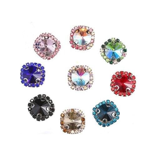 New Style satellite Color chain Crystal Glass Sew-on Rhinestones with Claw DIY Wedding Dresses and Clothes 12mm 10pcs/piece