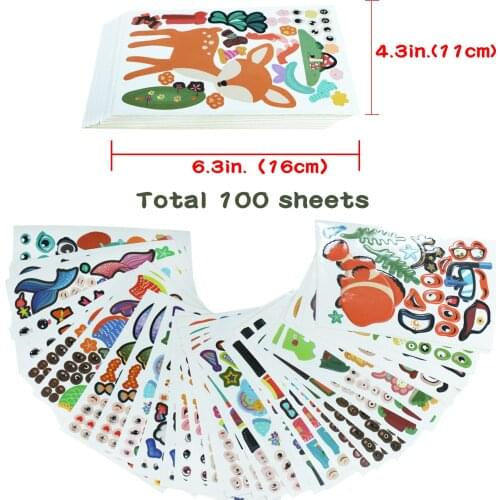 100 Sheets/Lot Kids DIY Stickers Puzzle Games Cartoon Animals Assemble Jigsaw Sticker For Baby Recognition DIY Education Toys