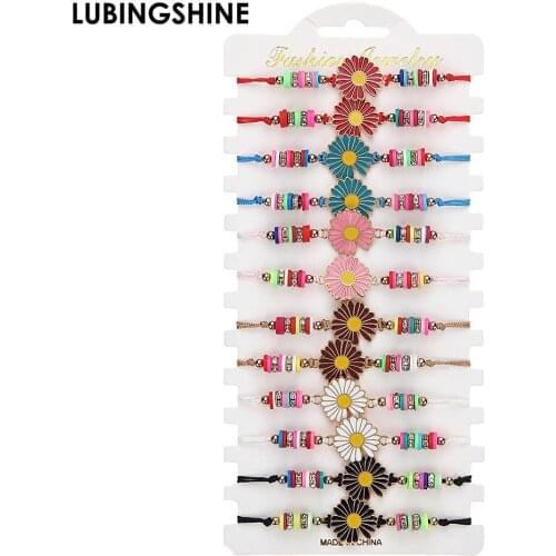 12Pcs/Set Color Plant Flower Charm Bracelet Handmade Braided Rope Adjustable Jewelry Bracelets for Women Girl Gift Summer Anklet