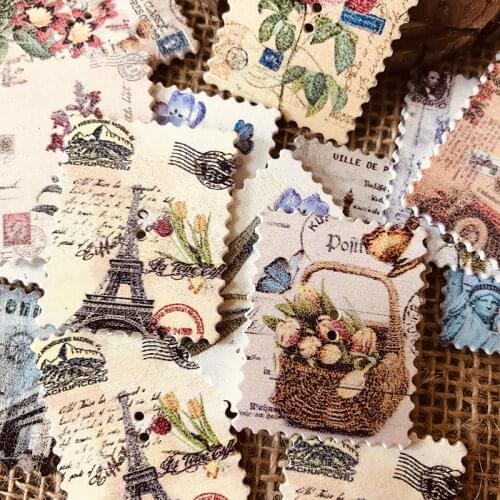 20pcs Postage Stamp Button Vintage Wood Floral Button, Retro Flower Button, Mix Design, Sewing Scrap booking Supply