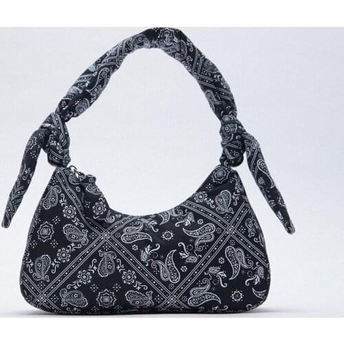 2021 New Womens Bag Women Retro Underarm Bag Black Print Shoulder Tote Bag Handbags for Women 2021 Ladies Vintage Cloth Purse