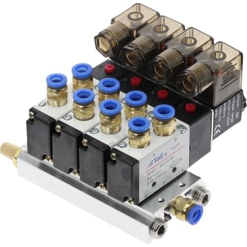 4Way 4V210-08 12V 24V 110v 220v Quadruple Pneumatic Solenoid Valve Muffler 4mm 6mm 8mm 10mm 12mm Quick Fitting Base Set