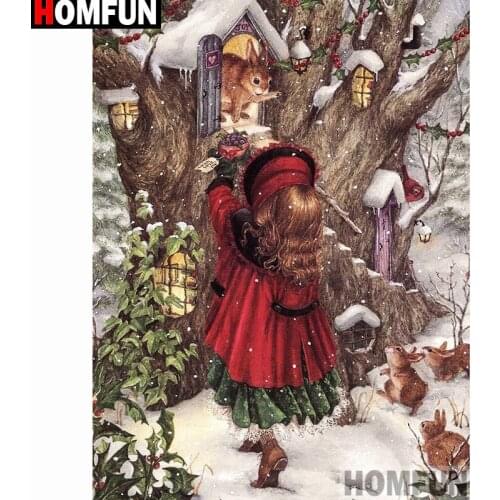 HOMFUN Full Square/Round Drill 5D DIY Diamond Painting "Girl hamster" Embroidery Cross Stitch 5D Home Decor Gift A14849