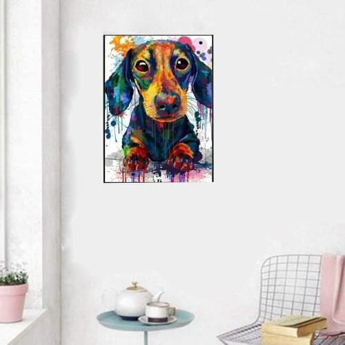 DIY 5D Diamond Painting by Number Kits for Adults Full Round Drill, Rhinestone Embroidery Paintings Art Craft Colorful Dog