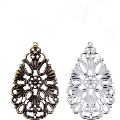 Free shipping Retail 10Pcs Filigree Wraps Flower Connectors Pendants Metal Crafts Gift Decoration DIY Findings 48x28mm
