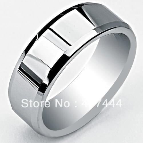 Free Shipping USA Hot Selling E&C JEWLRY Unique 8MM Beveled Edge Tungsten Carbide Wedding Band Ring (Sizes 6 to 13)