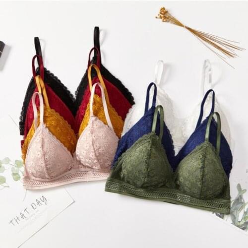Women Lace No Steel Ring Bra Beauty Back Wrapped Chest Comfortable Brassiere Stretch Thin Triangle Cup Padded Underwear S1492