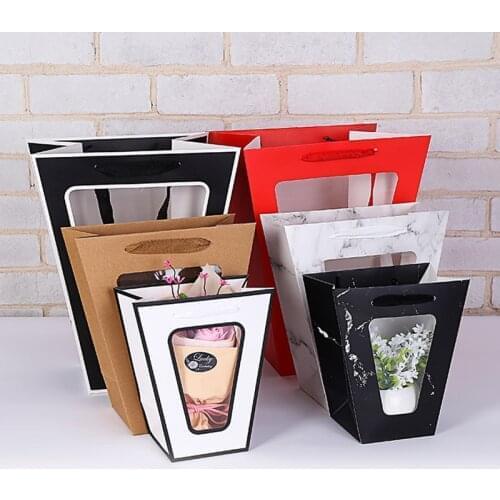 Flower Box with Handle Kraft Paper Bags Waterproof Bouquet Florist Gift Packing Boxes Valentines Day Weeding Party Decoration