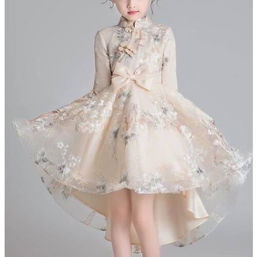 New Chinese Asian Design Kids Dress For Girls Tailing Buckle Chinese Style Elegant New Year Princess Children Party Dress