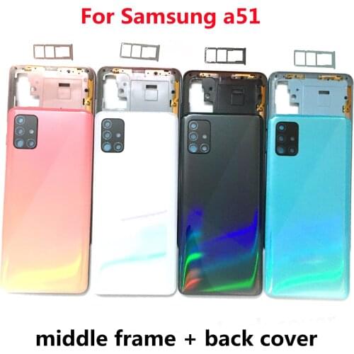 For Samsung Galaxy A51 A515 A515F A515FN A515X Housing Middle Frame+Battery Back Cover Rear Cover+Camera Lens+Sim Slot Tray+Logo