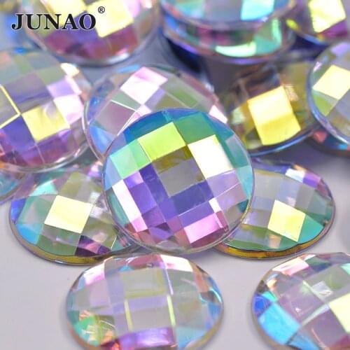 JUNAO 6 8 10 12 20 30 35mm Large Round Crystal AB Rhinestone Applique Flat Back Acrylic Gems Non Sewing Stone Non Hotfix Strass