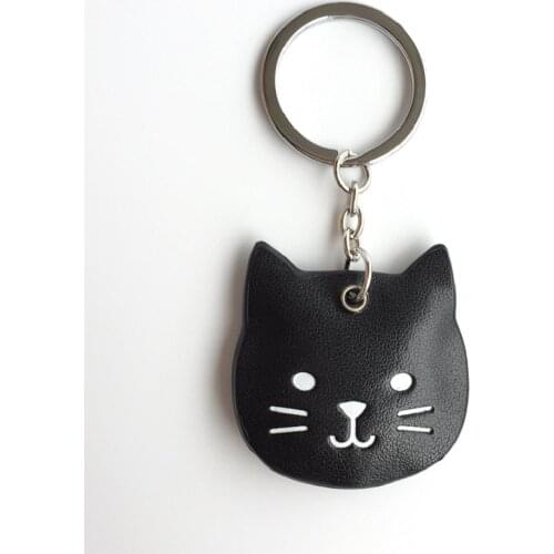 Double-face black cat keychain for women key ring PU key chain kitty keychain cute portachiavi chaveiro llaveros bag charm