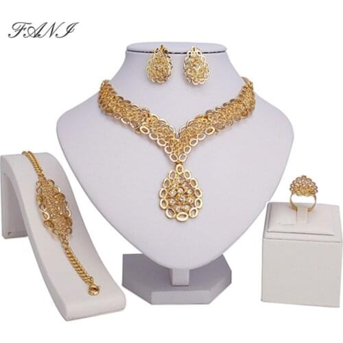 Fani Fashion 2018 African Beads Jewelry Sets Women customer Nigerian Wedding Dubai Gold-colorful crystal jewelry set Bridal