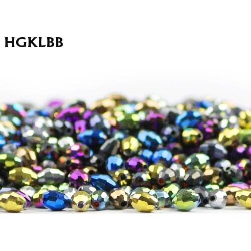 HGKLBB plating Rice grains Austrian crystal beads 6*8mm50pcs oval shape glass Loose Spacer beads for Jewelry making bracelet Diy