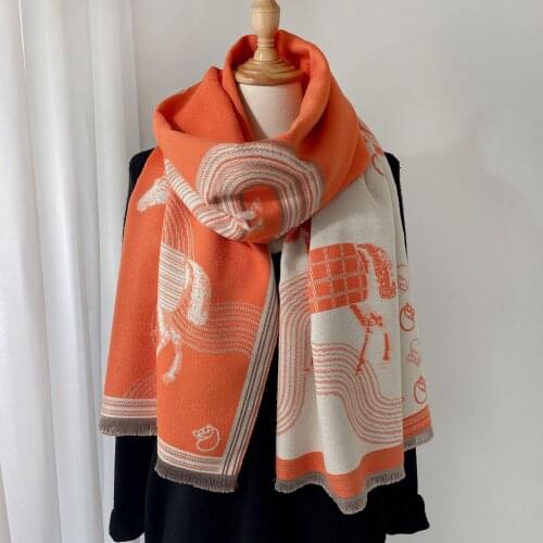 Cashmere Scarf for Women Pashmina Shawls Lady Wraps Winter Warm Scarves Design Horse Print Blanket Scarfs 2021 New
