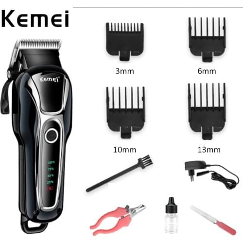 KEMEI Rechargeable Professional Dog Hair Trimmer For Cat Clipper LCD Grooming Machine Hair Remover Animal Clipper Pet 100-240v
