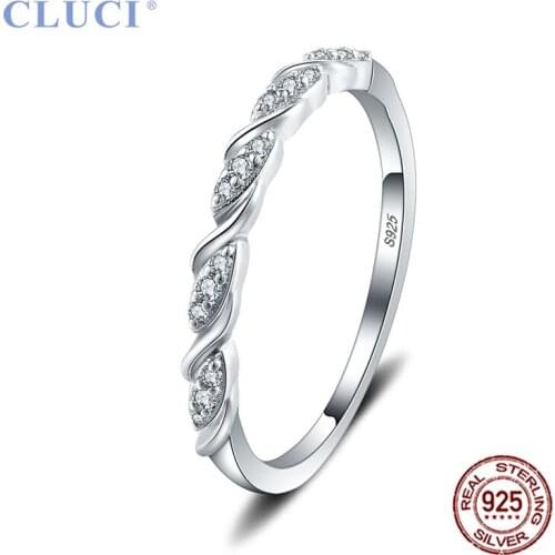 CLUCI Genuine 925 Sterling Silver Round Ring Classic Women Wedding Ring Geometric Zircon Jewelry Valentine Gift DR1033SB