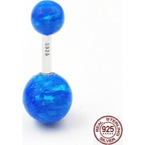 Blue opal ball belly button ring navel piercing jewelry for women 925 sterling silver body piercing jewelry hyboallergenic