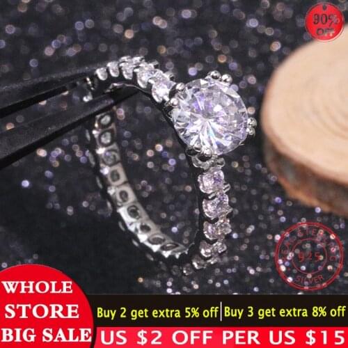 LMNZB 100% Real 925 Sterling Silver Ring 2.0CT 8MM Full Zirconia Diamond Wedding Engagement Rings Jewelry Gift for Women LR325