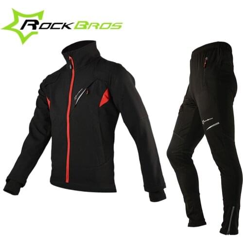 Rockbros Winter Cycling Clothing Men Fleece Warm Cycling Jersey Set Windproof Reflective Bike Jacket Trousers Bicycle Clothes