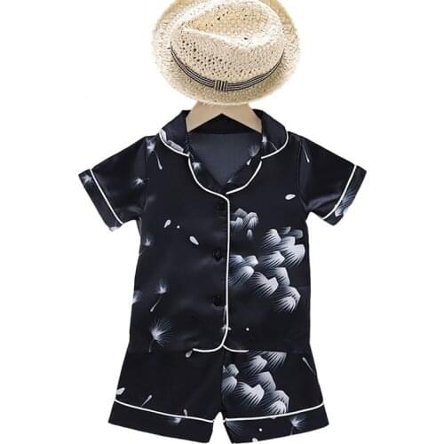 Summer Kids Pajamas Sets Ice Silk Baby Boys Girls Homewear Outfit Short Sleeve Blouse Tops+Shorts Sleepwears 2pcs 1-6Y