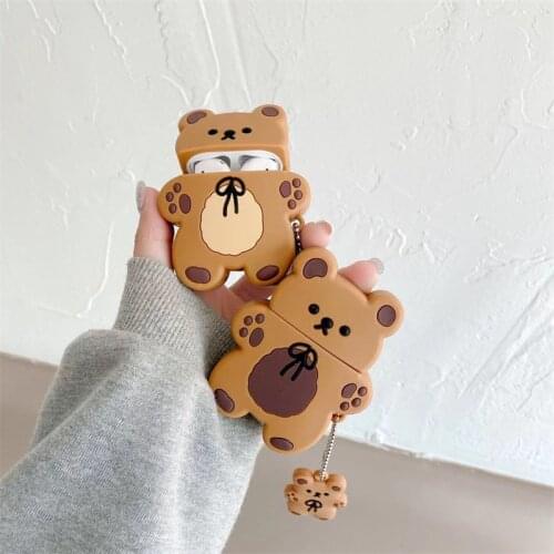 Cartoon Biscuit Bear Earphone Cover for Airpods Pro Cute Silicone Wireless Protective Case Accessories for Airpods 12 Keyring