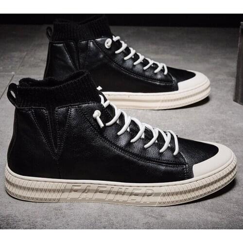 Mens Causal Shoes High Top Shoes Men Mens Fashion Boots Casual Leather Man Shoe Black Loafers For Mens Sneakers Vintage