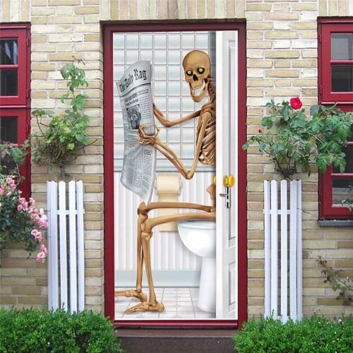 Skeleton Man Door Wallpaper Self Adhesive Waterproof Wall Mural Decals Stickers on the Doors DIY Home Design autocollant porte