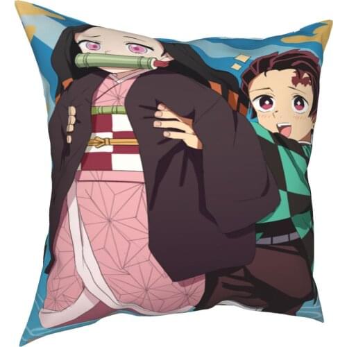 Demon Slayer Nezuko Tanjirou Pillowcase Printing Fabric Cushion Cover Decor Throw Pillow Case Cover Home Zippered 40*40cm