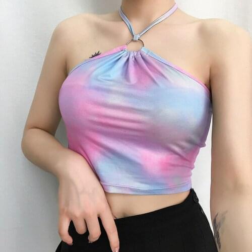 2019 new sexy hanging neck halter lace vest straps outside wearing female prints umbilical chest tops nightclubs inside shirt