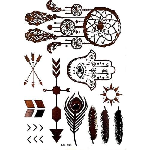 New Arrival 1 Sheet Gold Silver Blue Temporary Metallic Tattoo Jewel Inspired Fashion Dreamcatcher Evil Eye Feather Sun