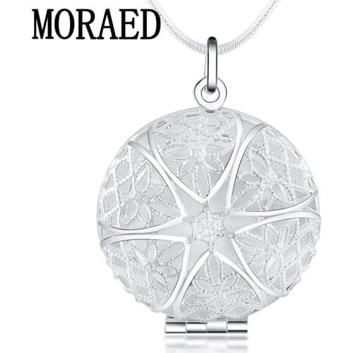 Wholesale Price 925 Silver Necklace 18 Inch Snake Chain Hollow Round Photo Frame Pendant Necklace For Women Men Charm Jewelry