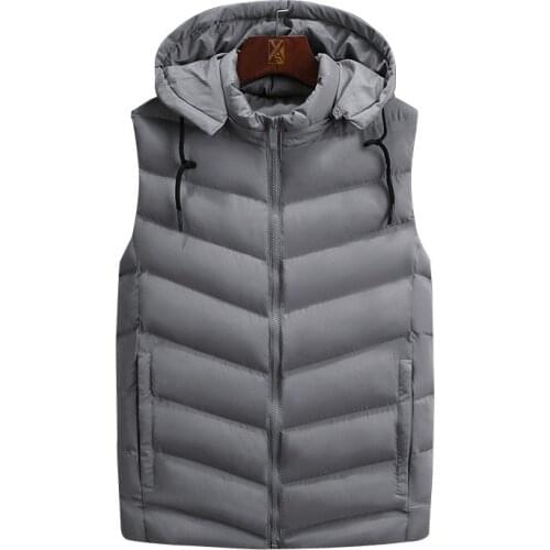 PARKLEES Casual Solid Waistcoat Sleeveless Jackets Men Hooded Vests Mens Winter Cotton Down Warm Vest Coat Black Men Clothing
