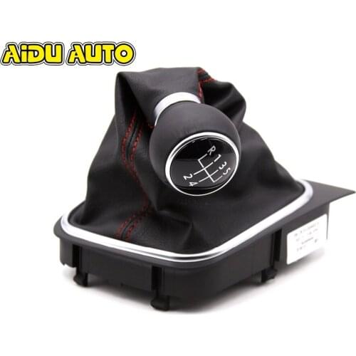 Shift Knob Leather Red Line Manual Transmission MT Gear Shift Knob Cover For VW Golf 6 MK6 Jetta 5 MK5 1KD 711 113 A