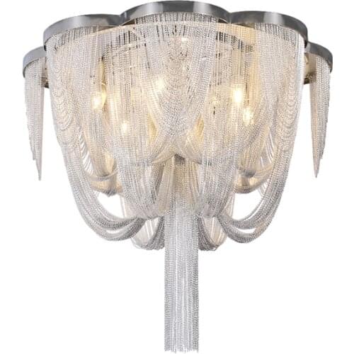 Nordic design chrome color aluminium chain tassel ceiling light luxury hanging lamp restaurantdecoration bedroom ceiling light