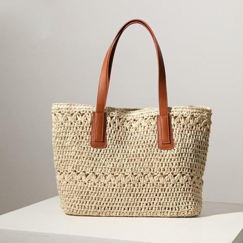 New Straw Beach Bag Rattan Straw Woven Bag Women Wicker Basket Tote Shopping Bags Fashion Summer Female Beach Bags
