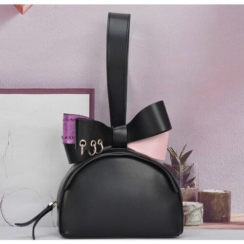 Retro Womens bag Panelled bow PU leather hand bag metal ring mini portable hobos bag casual handbags Top-handle bags Sac a main