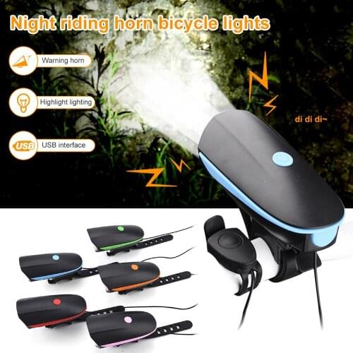 2 in 1 Bicycle Horn Headlights Bike Electric Bell LED Light USB Charging Night Riding Glare Flashlight Bicycle Accessories