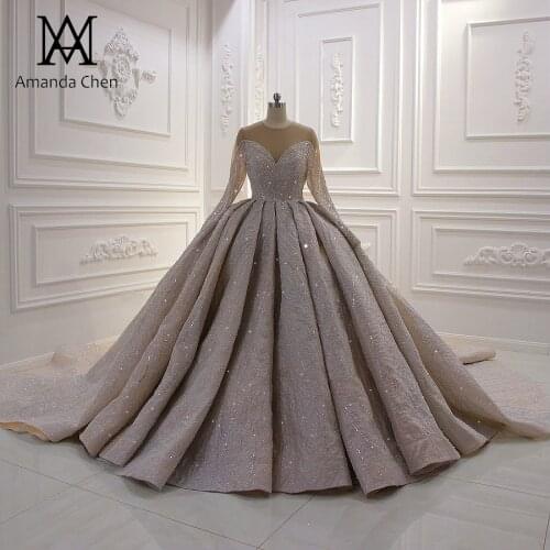Vestidos de novia Long Sleeve Luxury Rhinestone Crystal Royal Wedding Dress