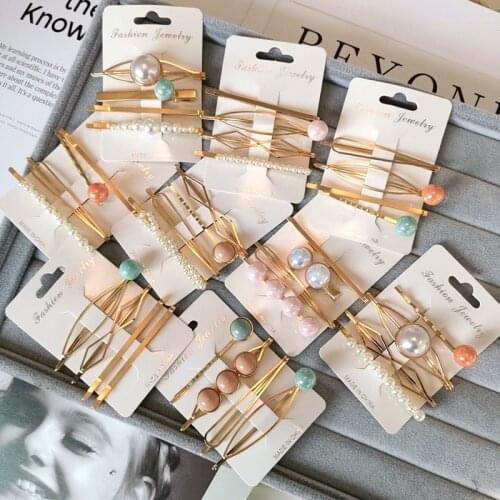 1set=4Pcs Pearls Hair Clips for Women Fashion Sweet Imitation Korean Style Hairpins Alloy BB Headmade Girls INS Hair Accessories